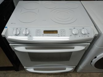 GE Profile white glasstop slide-in range - Free delivery