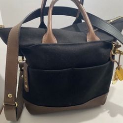 R. Riveter Black Canvas Williams Crossbody Tote Bag purse