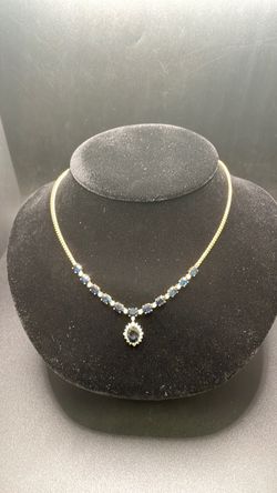 Gold Necklace with Blue Stones Saph and Pendant with diamonds