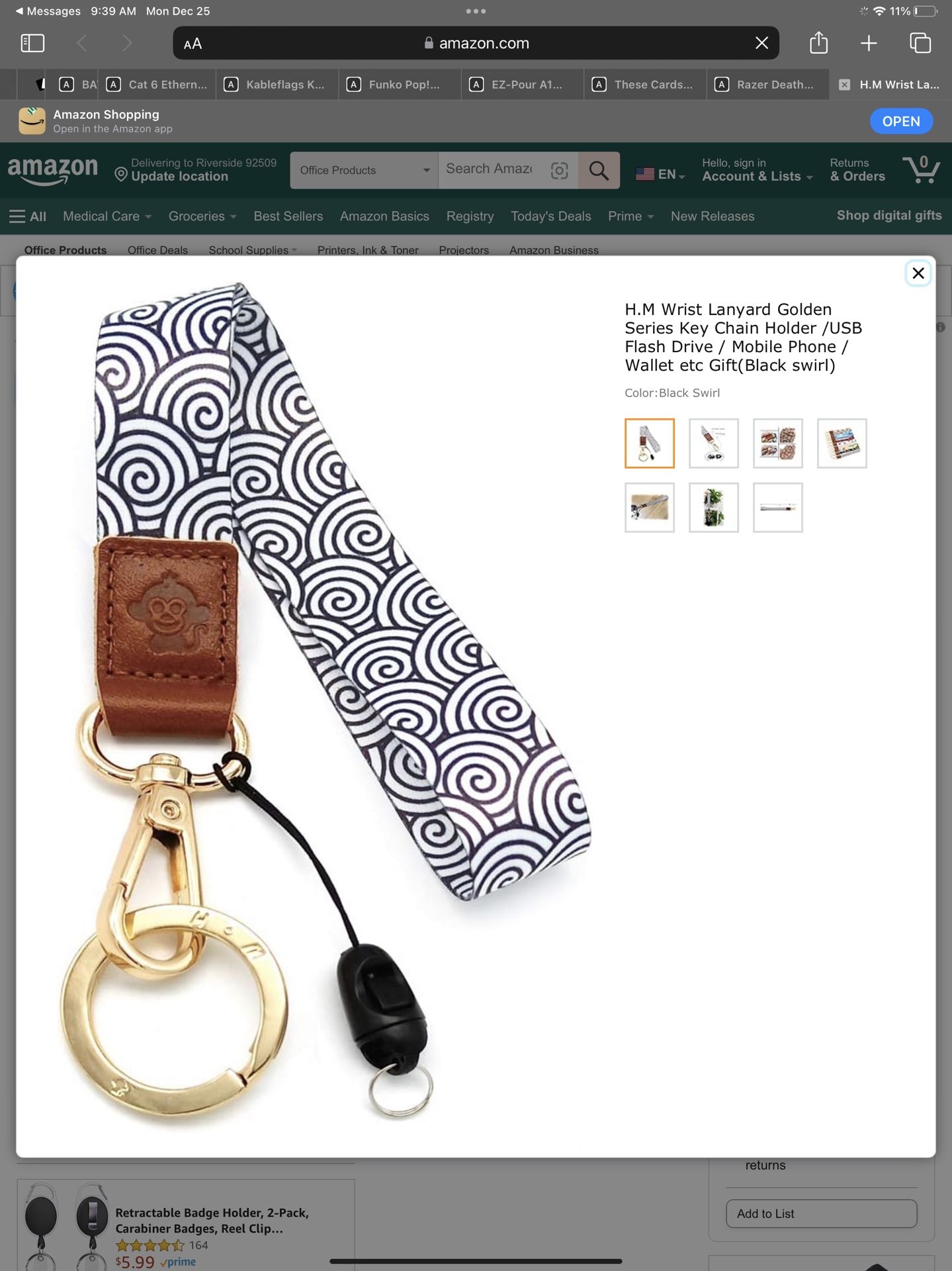 H.M Wrist Lanyard Golden Series Key Chain Holder /USB Flash Drive / Mobile Phone / Wallet etc Gift(Black swirl)