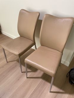 Pair of Tan Faux Leather Dining Chairs