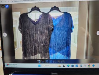 Jennifer Lopez - Blue and/or Black Silver Metallic Short Sleeve Blouses