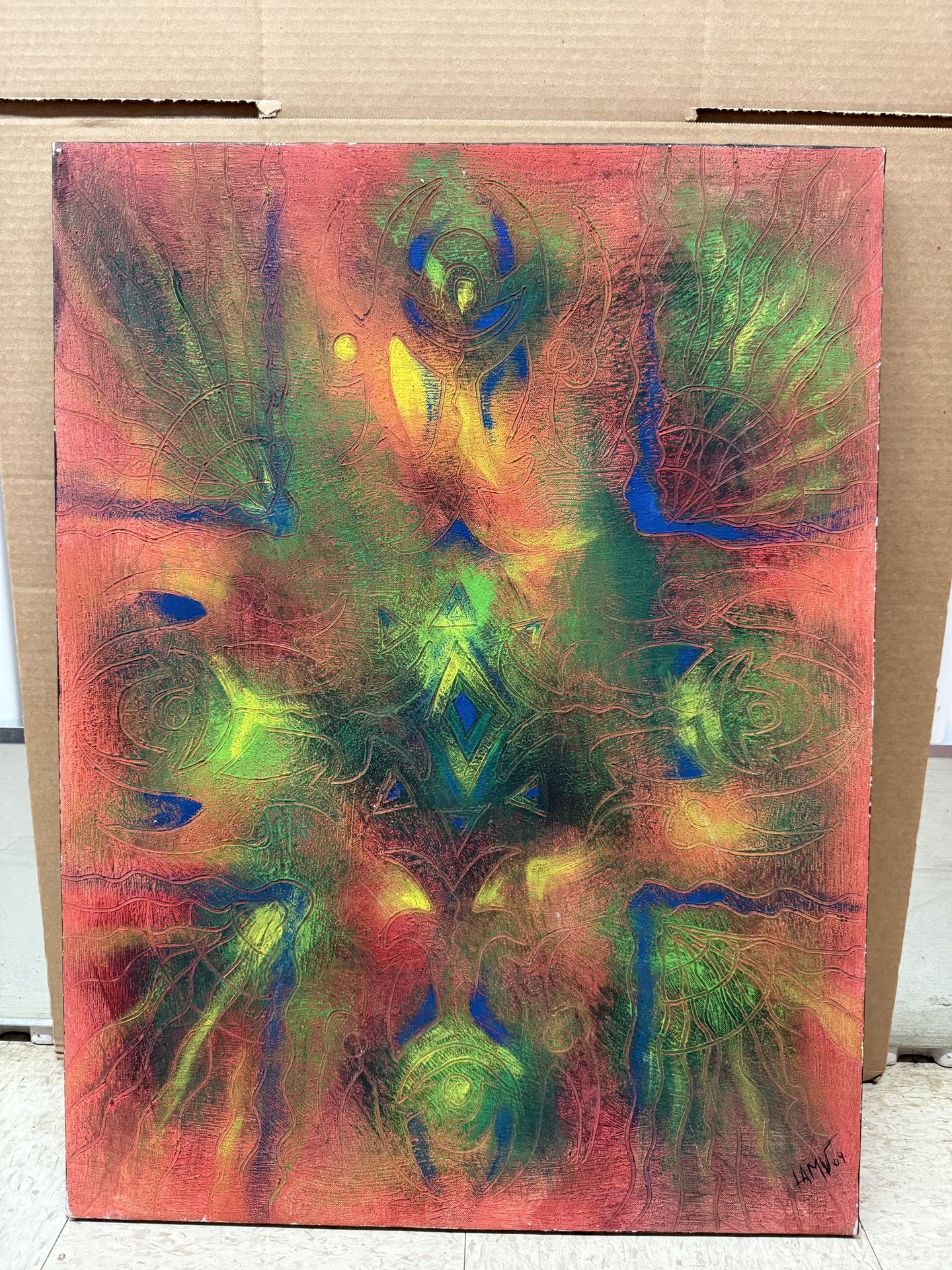 Abstract Textured Painting – Vibrant Colors – Signed –