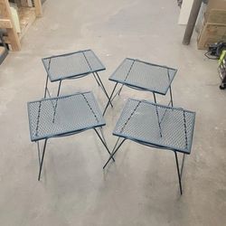4 Vintage Mid Century Modern Green Wrought Iron Mesh Patio Tables
