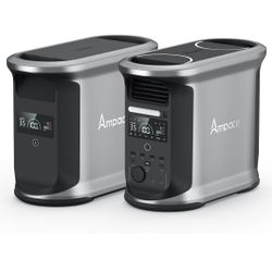 AMPACE 2924Wh Power Station, Andes 1500 with 1*Extra Battery, 2400W(Surge 3600W) AC Output Solar Generator for Home Power Backup, Outdoor & Home Batte