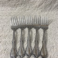 5 Salad Dinner forks 18-0 stainless Korea flowers scrolls rose tip Unbranded