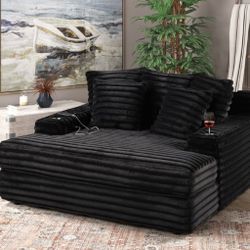 Oversized Black Velvet Chaise Lounge 