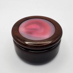 Vintage Brazilian Pink Agate Wood Trinket Box. "Like New ".