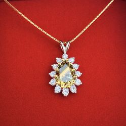 Estate 14K Yellow Gold Pear-Cut Natural Fancy Colored Diamond Pendant Necklace