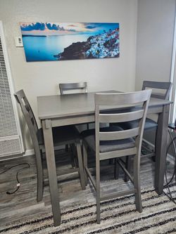 Gray Counter Height Dining Table Set with 4 Chairs