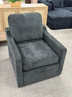 Swivel Accent Chair, Square Swivel Chair For Living Room, Mid Century Modern Upholstered Barrel Chair, Comfy Sofa Armchairs For Bedroom, Chenille, Bla
