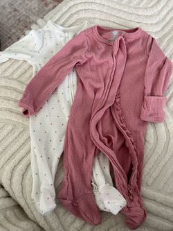 Cloud Island Baby Girl Sleep N Play Footies Lot of 3 - Newborn / NB (100% Cotton)
