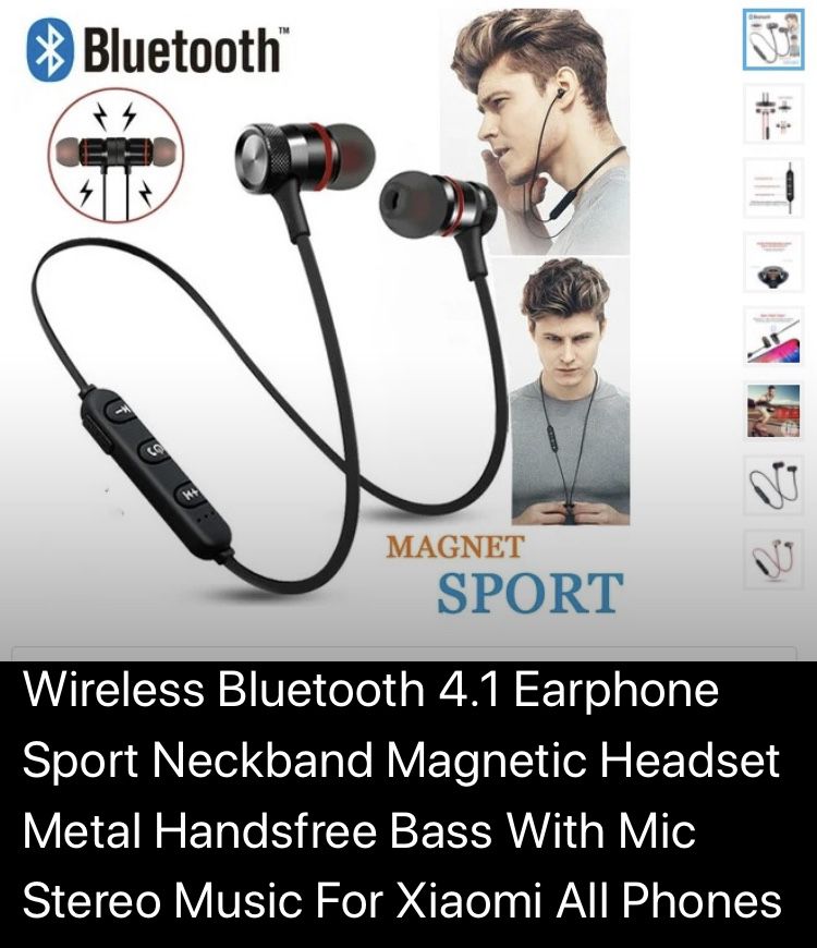Wireless Bluetooth 4.1 Earphone Sport Neckband Magnetic Headset Metal Handsfree Bass With Mic Stereo Music For Xiaomi All Phones