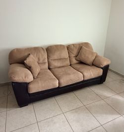 78” Sleeper Sofa – Tan Microsuede – Good Condition