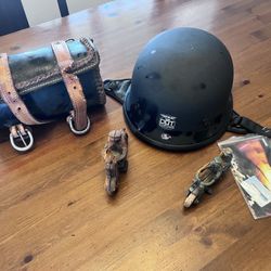 Motorcycle Helmet, Bundle Two Metal  Motorcycles And Pouch