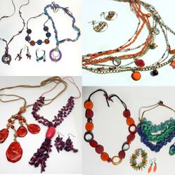 8 necklace 6 earring pair 1 bracelet hand made handmade crafted artisan lot