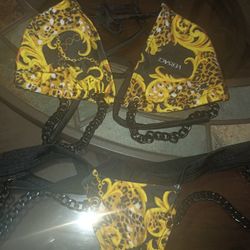 Women's Dance Lingerie Bikini Gold And Black With Chains