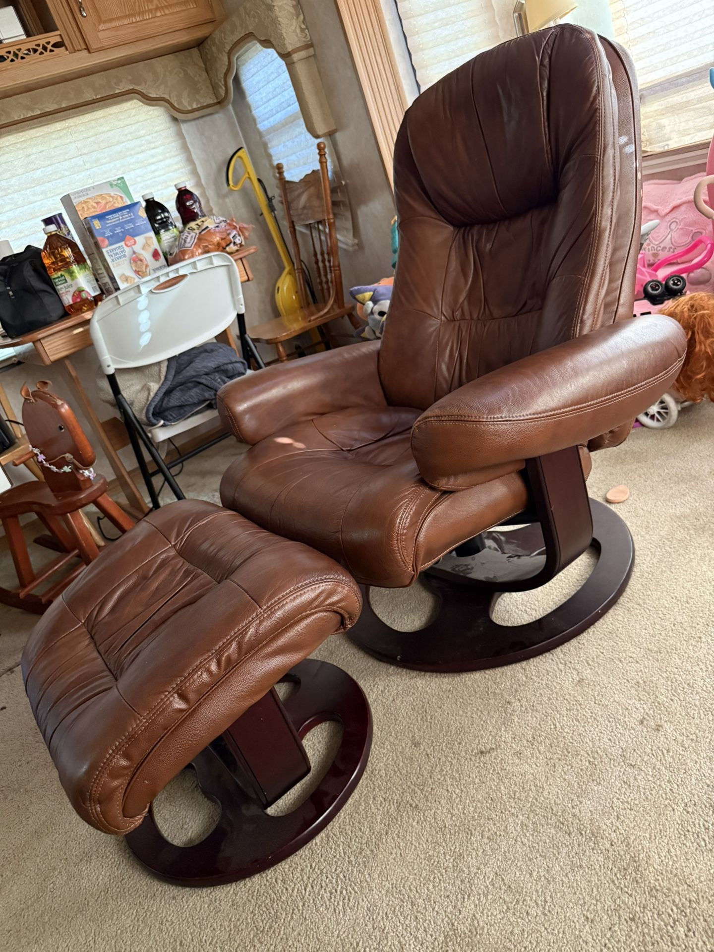 Chair Ottoman 2 Sets Genuine Leather & Clean 