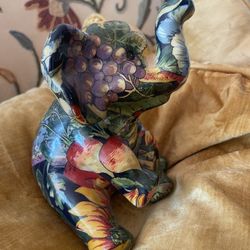 Elephant Figurine With Bright Cheerful Floral And Fruit Patterns 