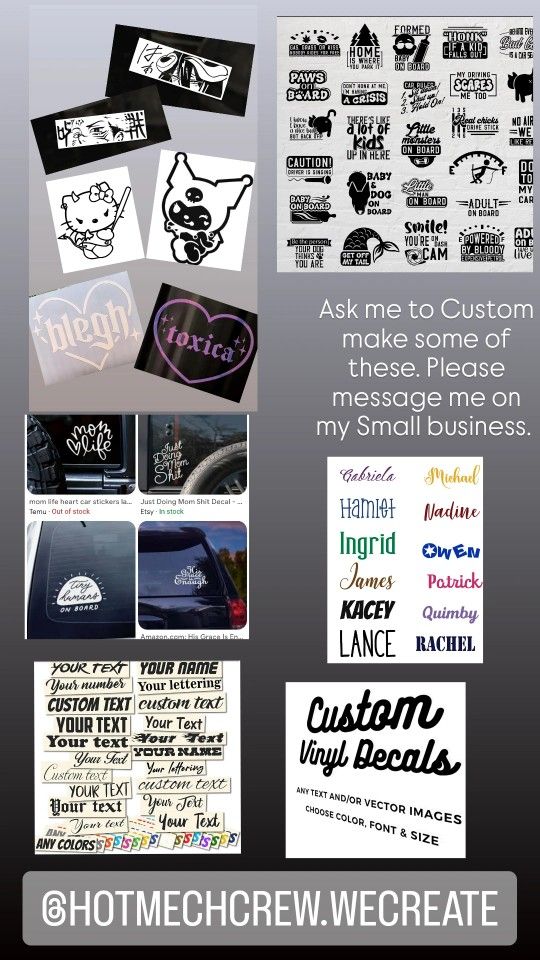 CUSTOM DECAL VINYL STICKERS (Under $3 to 4 Bucks* Custom Orders) Sizes 6x6 inches and Under. Message On INSTAGRAM*