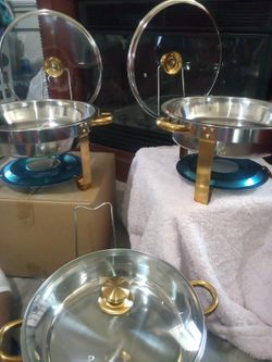 Set Of Three Round Gold Silver Chafing Dish