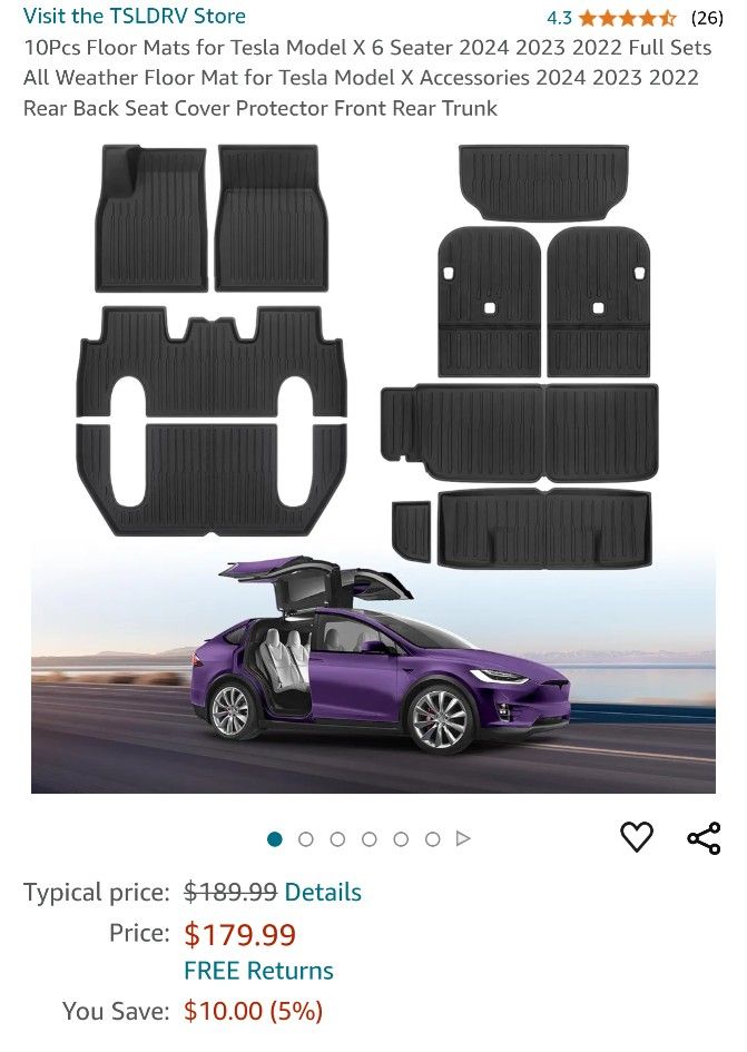 Brand New 10 Floor Mats for Tesla Model X 6 Seater 2024 2023 2022 All Weather Floor Mat for Tesla Model X Weathertech