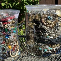 Vintage Jewelry Miscellaneous Lot  of 27 Lbs Necklaces Bracelets Earrings Rings Watches Beads Brooches Pins