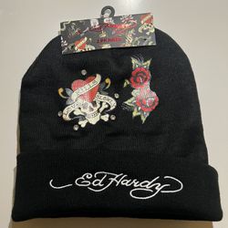 Ed Hardy 2PK Hats Beanies "Love Kills Slowly" Black Rhinestone Tattoo One Size