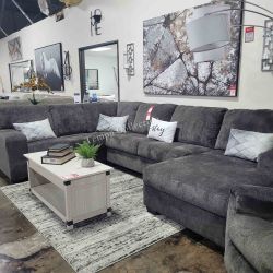 SECTIONAL 3 PCS, SMOKE, MEMORY FOAM [EASY CARE FABRIC] [NEW]