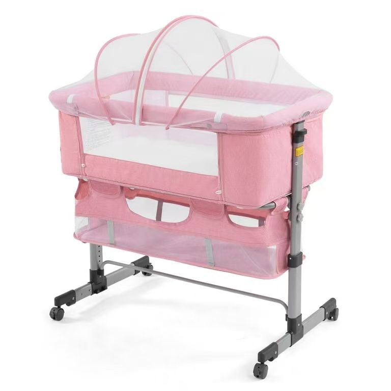 Baby Bassinet Bedside Sleeper for Baby, 7 Height Adjustment Bedside Bassinet for Newborn, Sturdy Bassinets Co-Sleeper with Wheels and Soft Mattress
