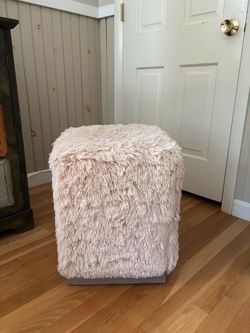 Pink Shag Faux Fur Ottoman Cube