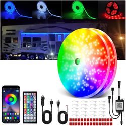 RV Awning Lights, 12V 100FT (2 Rolls of 50ft) RGB RV Camping Awning Lights, IP68 Waterproof LED Lights，RV Exterior Strip Lights for Motorhome Travel T