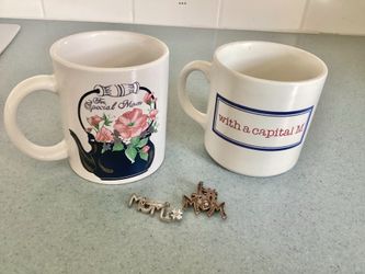 2 Mother Themed Coffee Mugs + 2  Rhinestone Pin Brooches #1MOM