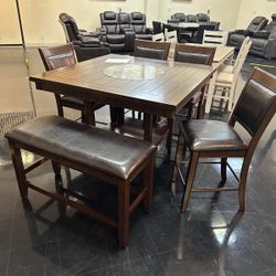 6 Pcs Dining Room Set Dining Table 4 Chairs and Bench Fulton