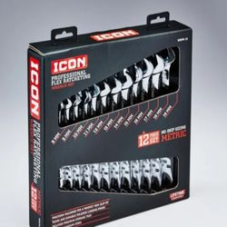 ICON Professional Flex-Head Metric Ratcheting Combination Wrench, 12-Piece