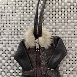 Mini Real Leather Zippered Jacket Wristlet Pouch Purse