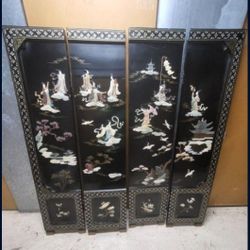 Chinese Panel Carved Soapstone, Geisha Swan 6ft Room Divider