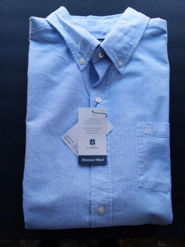 Chaps Oxford Blue Wash Seafoam Soft Button Up Summer Beach Casual Button Up Shirt Large