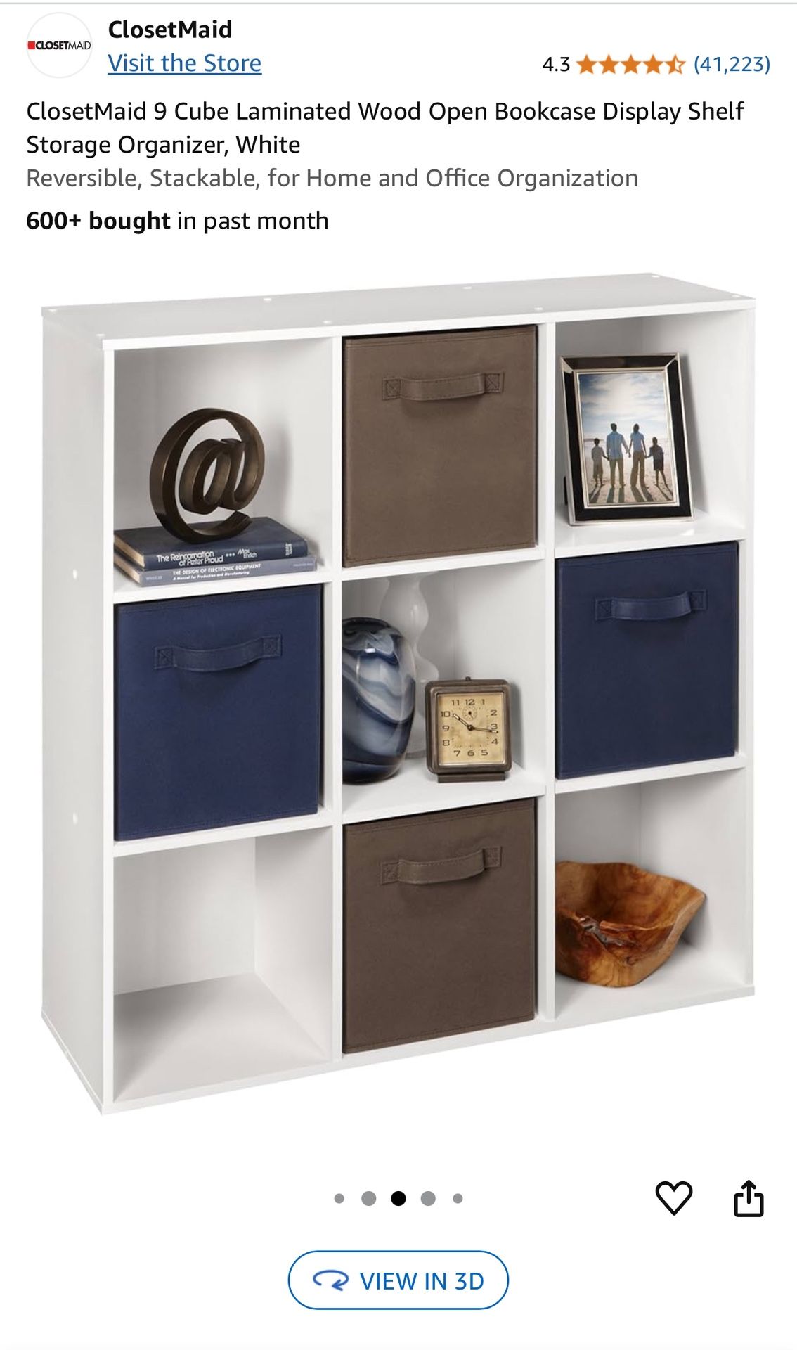 ClosetMaid 9 Cube Laminated Wood Open Bookcase Display Shelf Storage Organizer, White