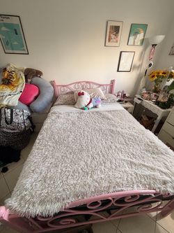 Full size pretty pink bed frame plus mattress