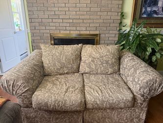 Floral Fabric Loveseat with Throw Pillows