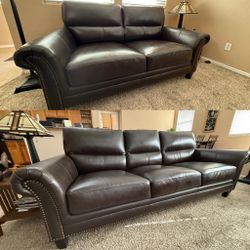 Belcaro top-grain leather sofa and loveseat set by Abbyson