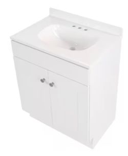Project Source Dover 24-in True White Single Sink Bathroom Vanity with White Cultured Marble Top (Fully Assembled)