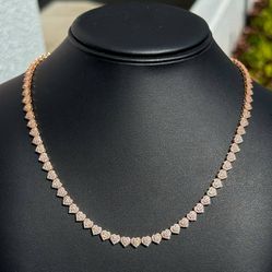 Jewelry 14k solid rose gold white CZ stone 8.00CTW tennis heart necklace chain 19.00” 5.00mm