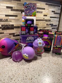 PURPLE everything NeeDoh/Squishy gift bundle: teenies, nice ice baby, funky pup, fuzzballs, super NeeDoh ripple teenie ripples, dream drop, nice cube