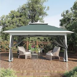 13x13 Gazebo with Mosquito Netting, Outdoor Gazebo with 4 Sandbags & Wheeled Bag, pop up Canopy for Backyard & Patio Furniture