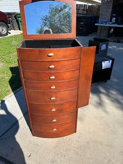 Large Wooden Jewelry Armoire with Mirror