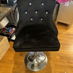 BEBE Black Crystal Velvet Tufted Vanity Stool