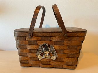 Picnic Basket Vintage Woven Wood