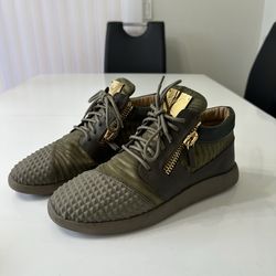 Giuseppe Zanotti Design Green Leather Lace Up Zipper Men's Sneakers